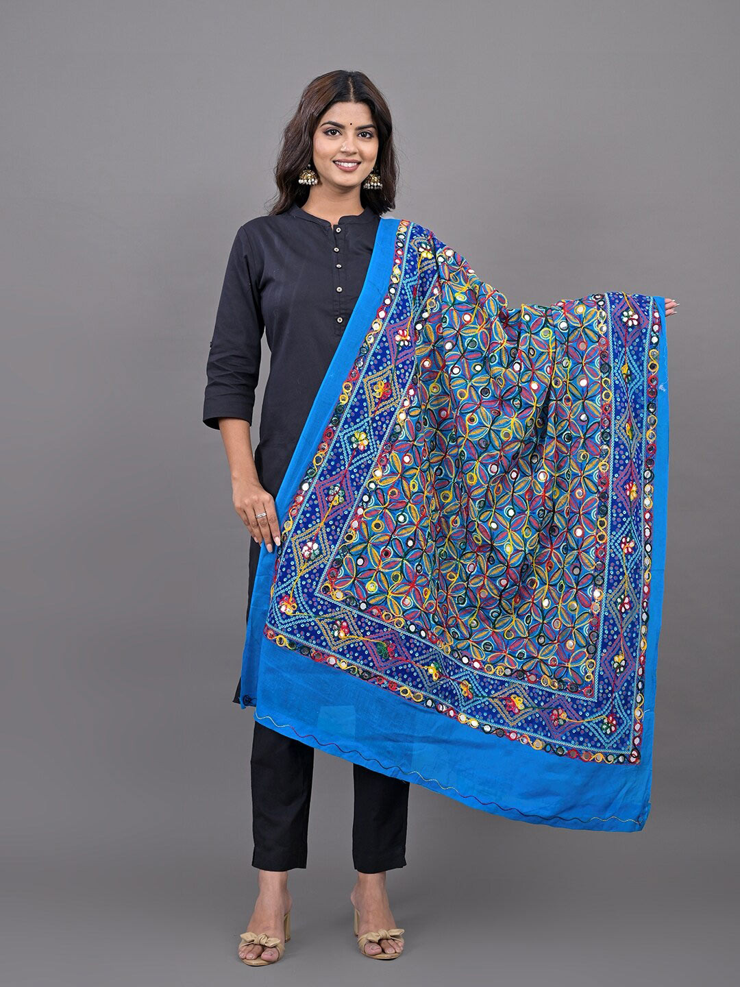 Apratim Ethnic Motifs Kutch Embroidered Mirror Work Dupatta