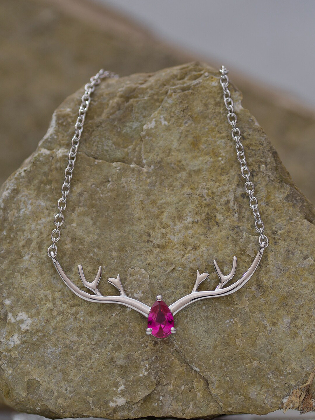 Ornate Jewels 925 Sterling Silver Ruby Deer Necklace