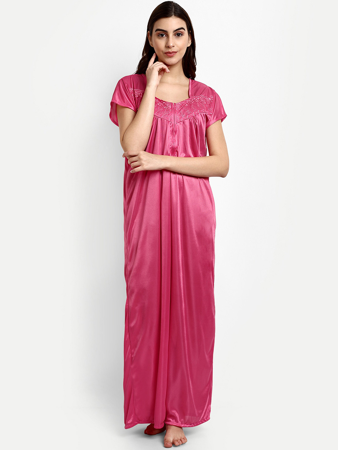 AVYAY Sweetheart Neck Satin Maxi Nightdress
