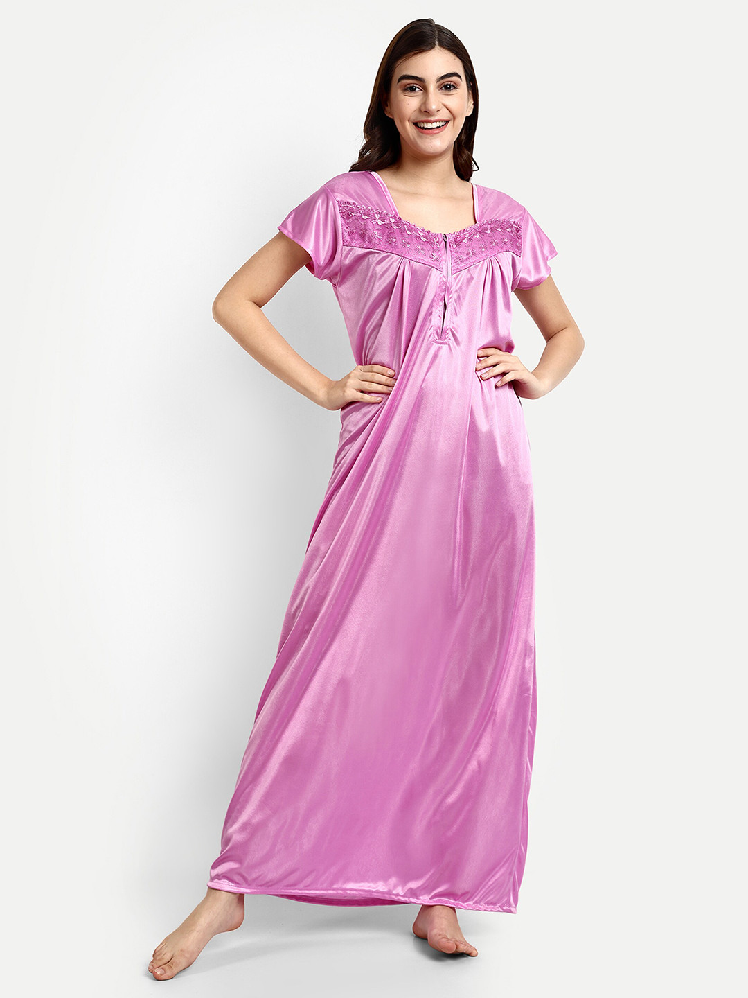 AVYAY Sweetheart Neck Satin Maxi Nightdress