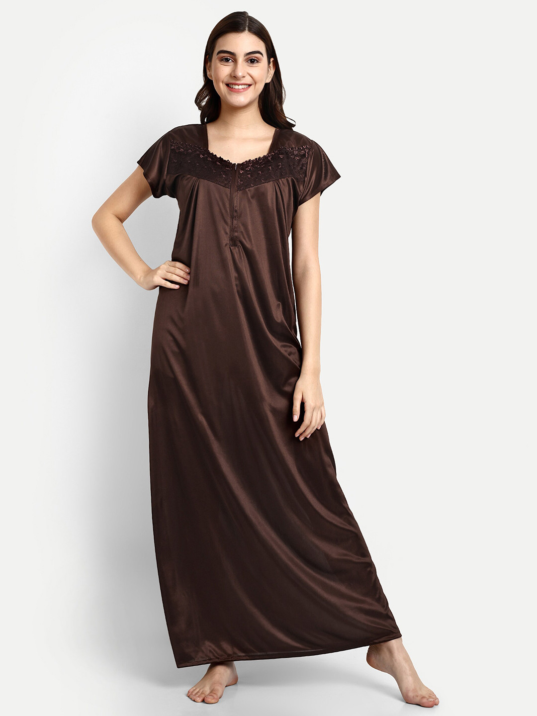 AVYAY Sweetheart Neck Satin Maxi Nightdress