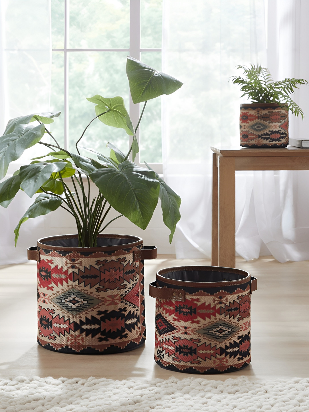 Mona B Jules Cream Colored & Brown Printed Large Planter