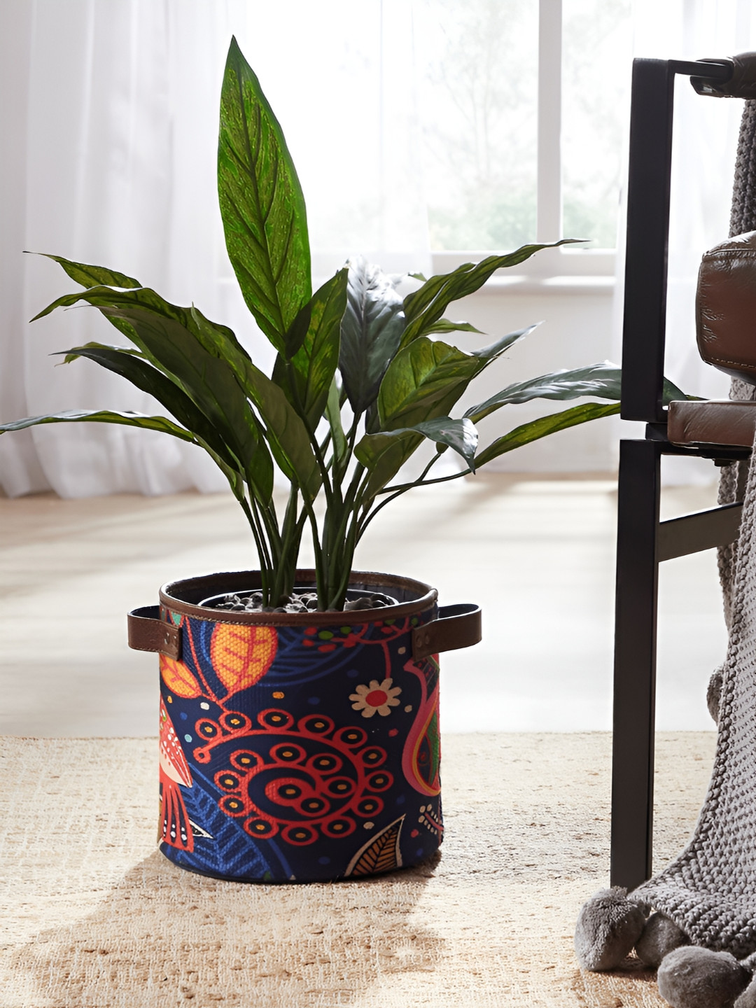 Mona B Oasis Blue & Red Printed Medium Planter
