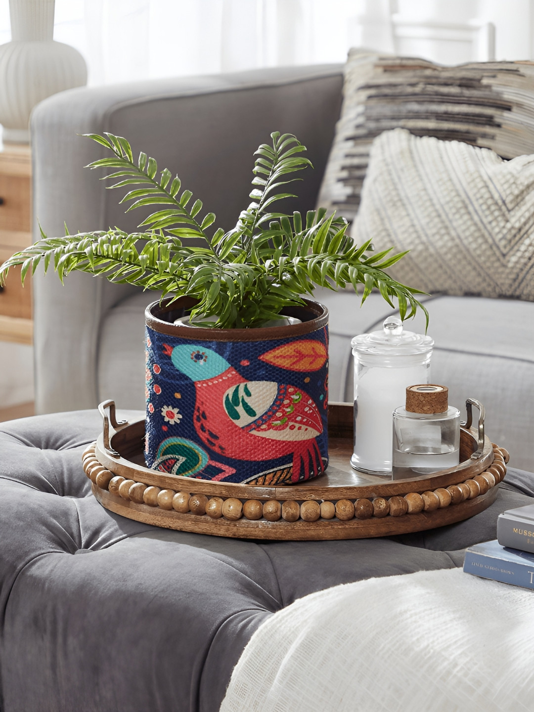 Mona B Oasis Blue & Orange Printed Small Planter