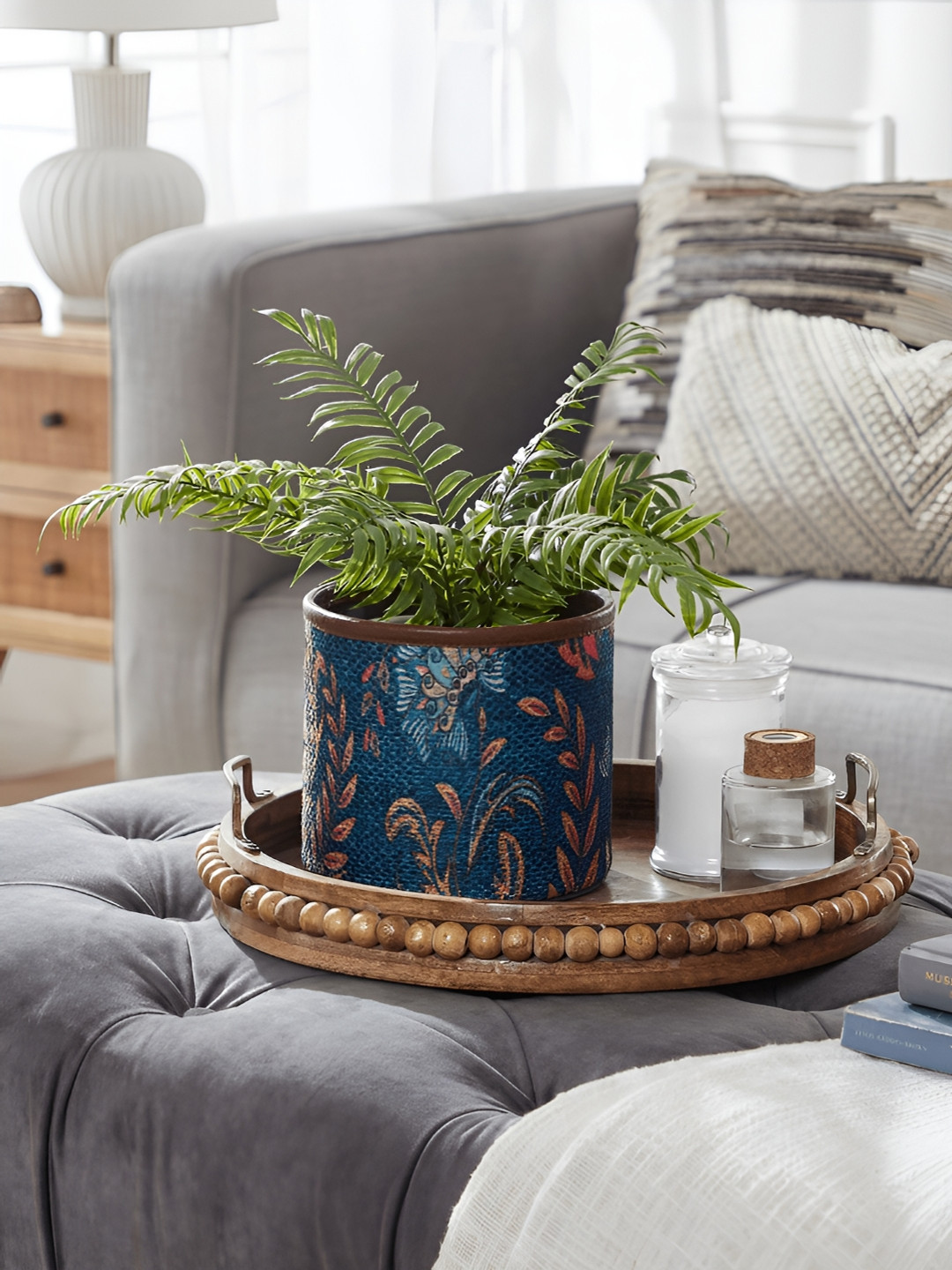 Mona B Amelia Blue & Pink Printed Small Planter