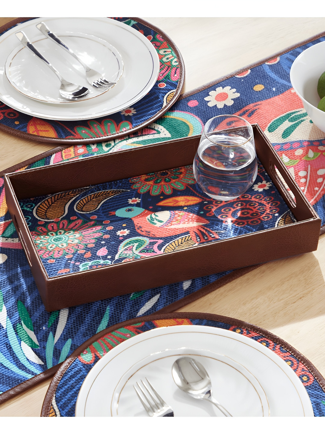 Mona B Blue & Brown Printed Oasis Serving Tray