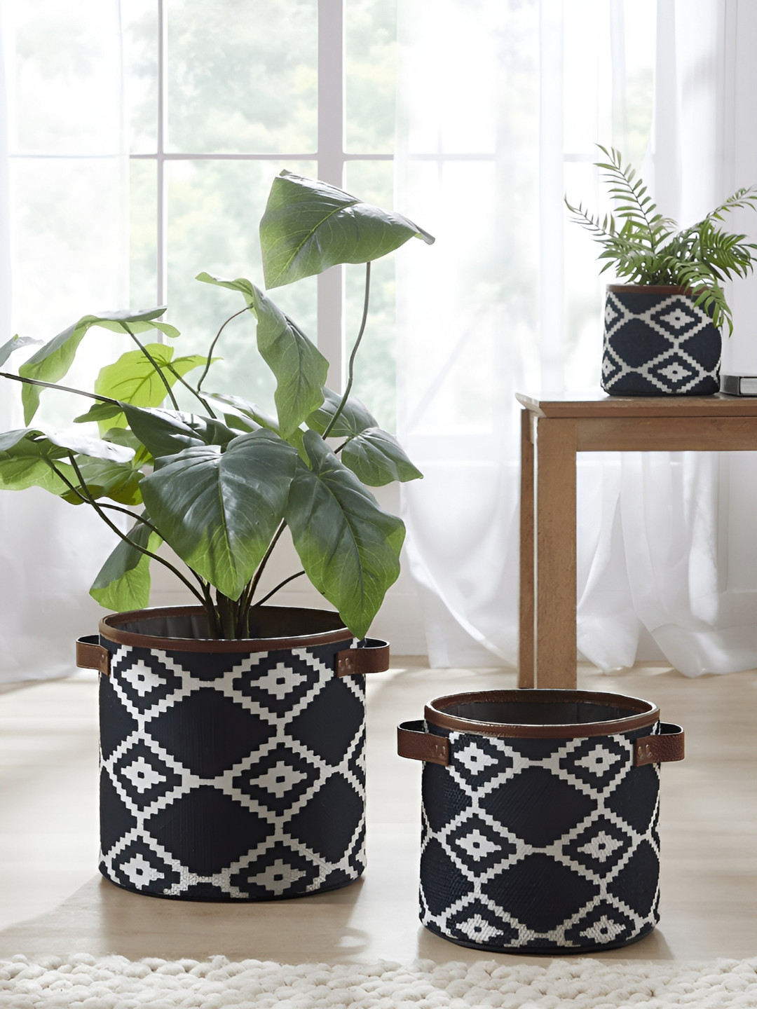 Mona B Block Blue & White Printed Large Planter