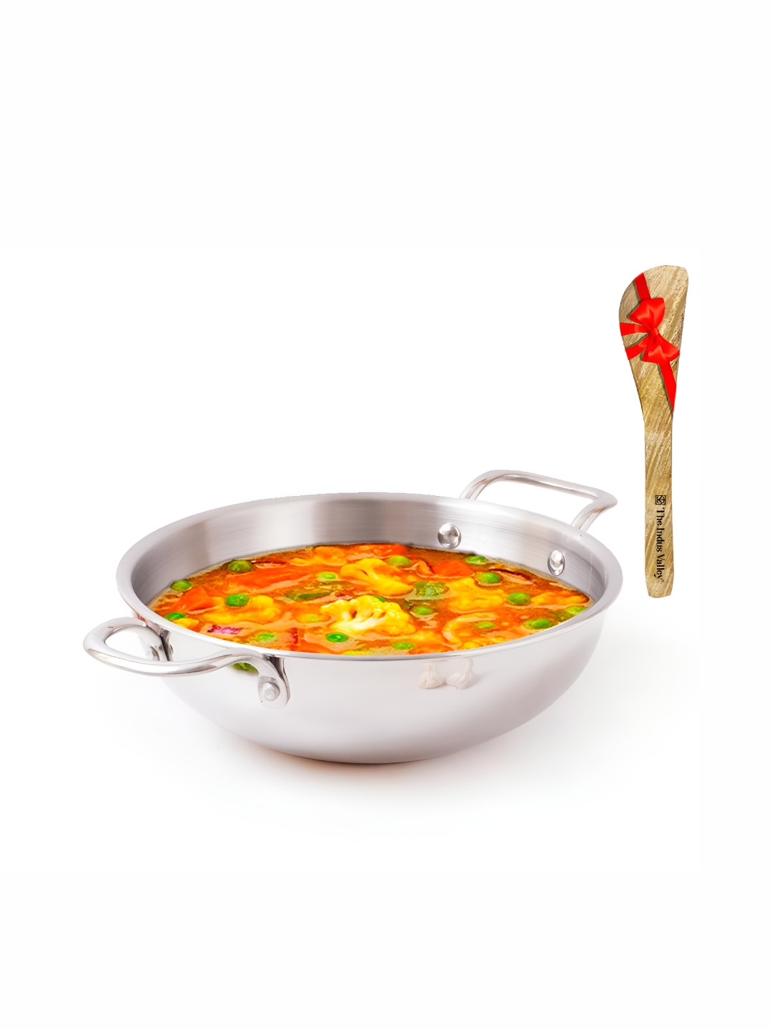 The Indus Valley Silver-Toned Tri-Ply Stainless Steel Induction Base Kadhai Or Wok