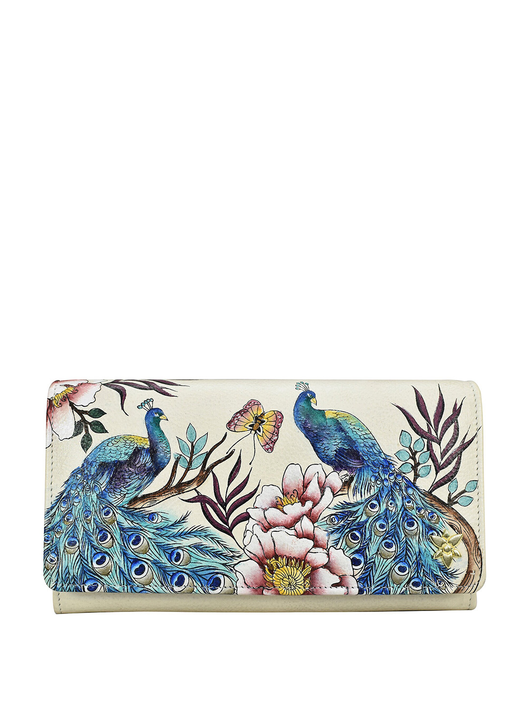 Anuschka Hand Painted Pretty Peacocks Accordion Flap Wallet