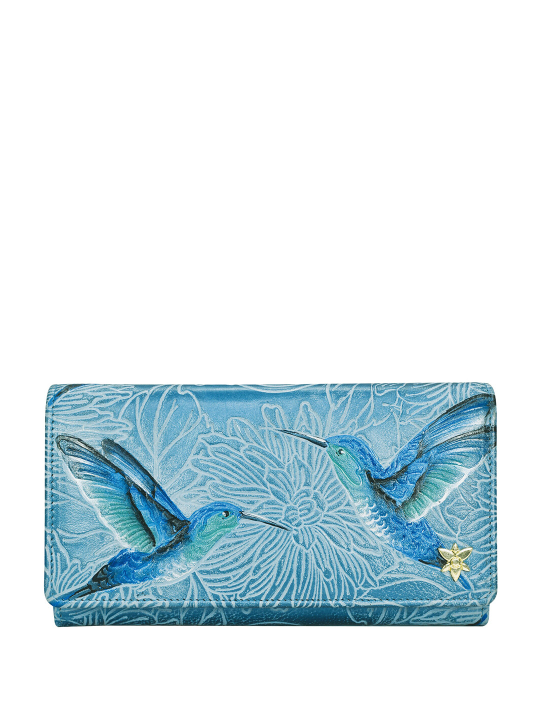 Anuschka Hand Painted Tooled Birds Sky Accordion Flap Wallet