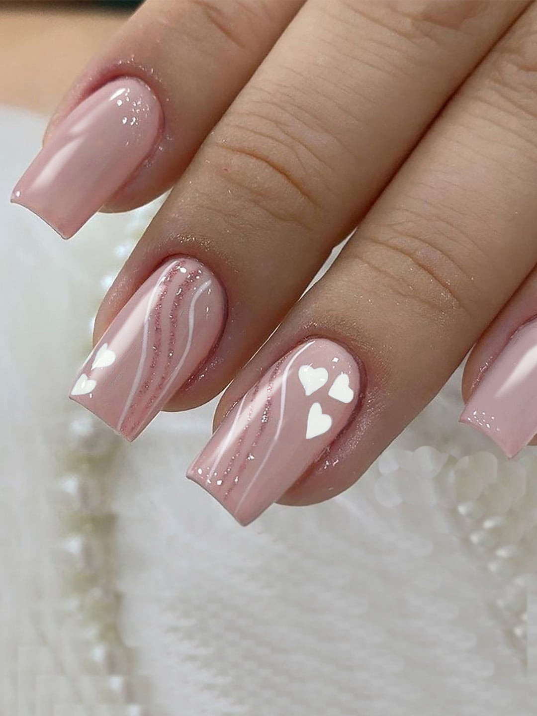 Secret Lives Soft Square Shape With Heart Design Press On Nails - 24Pcs