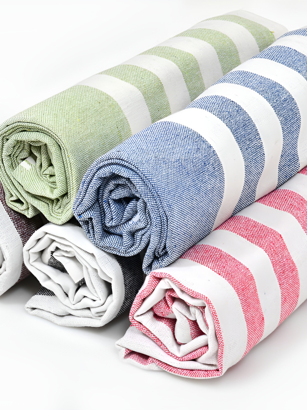 Aura Blue & Green 5 Pieces Striped Cotton 210 GSM Towel Set