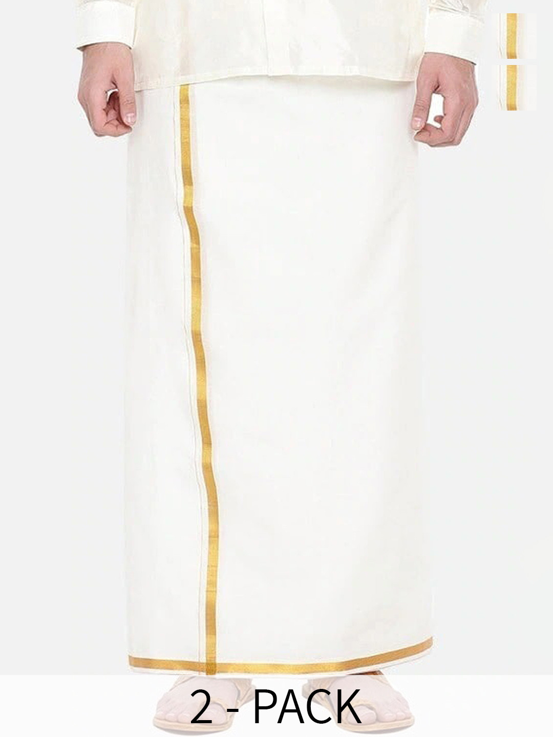 Ramraj Pack Of 2 Pure Cotton Zari Border Veshtis