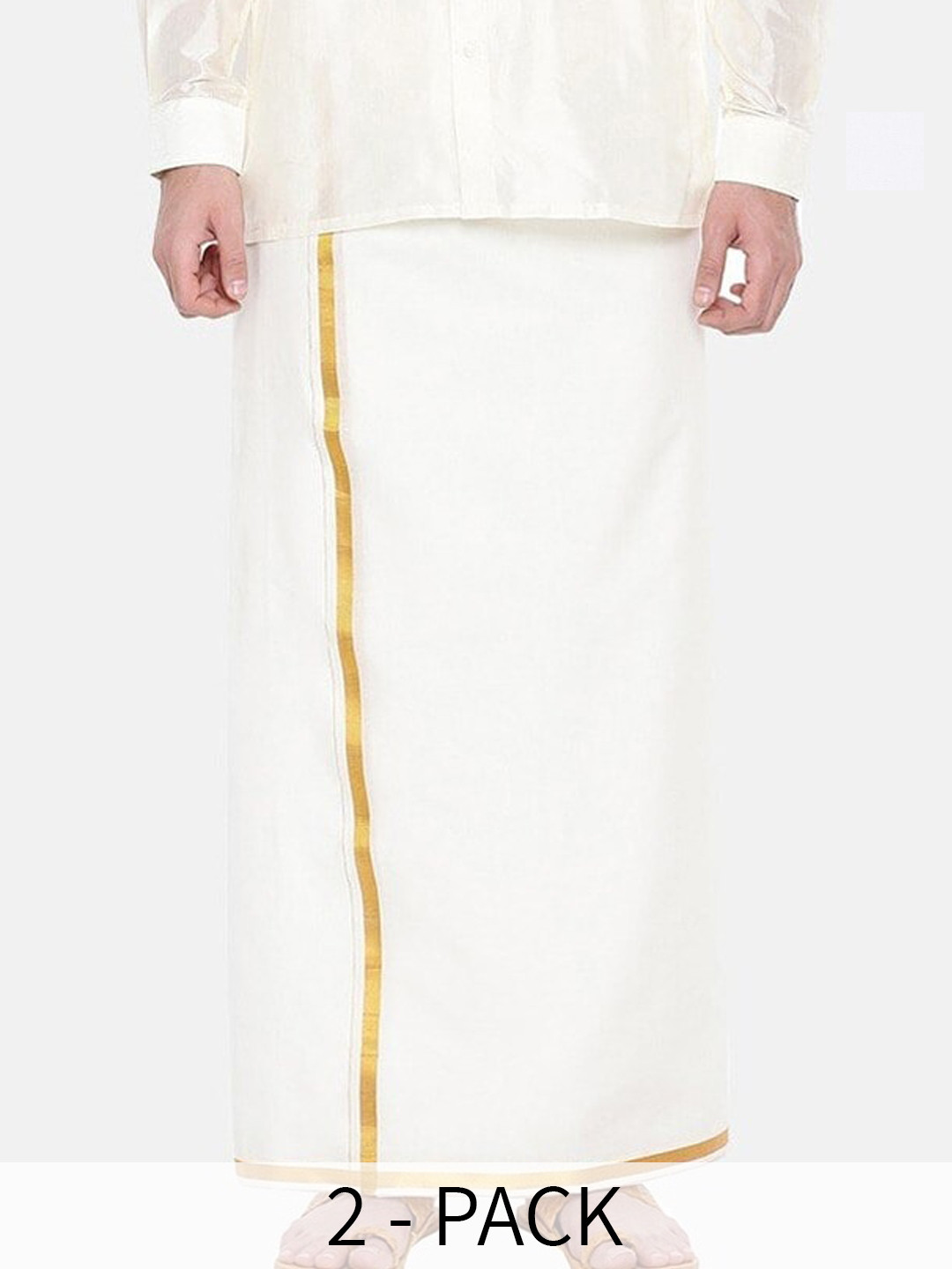Ramraj Pack Of 2 Pure Cotton Single Layer Zari Border Dhotis