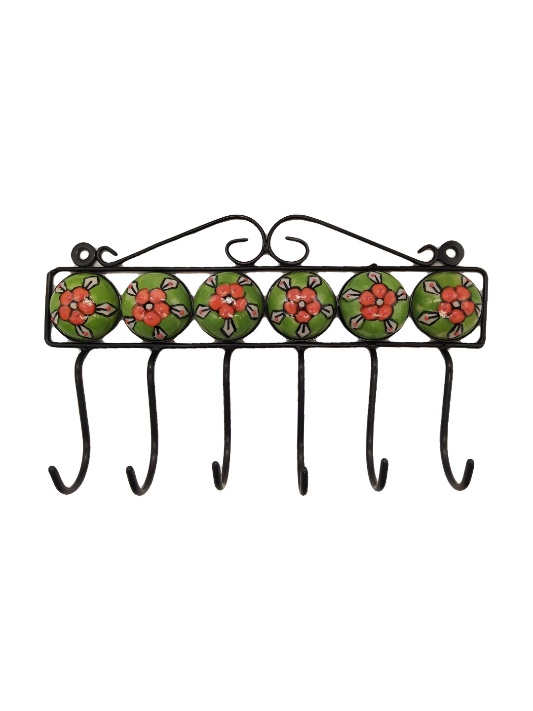 INDIA MEETS INDIA Green & Red Printed Wrought Hook