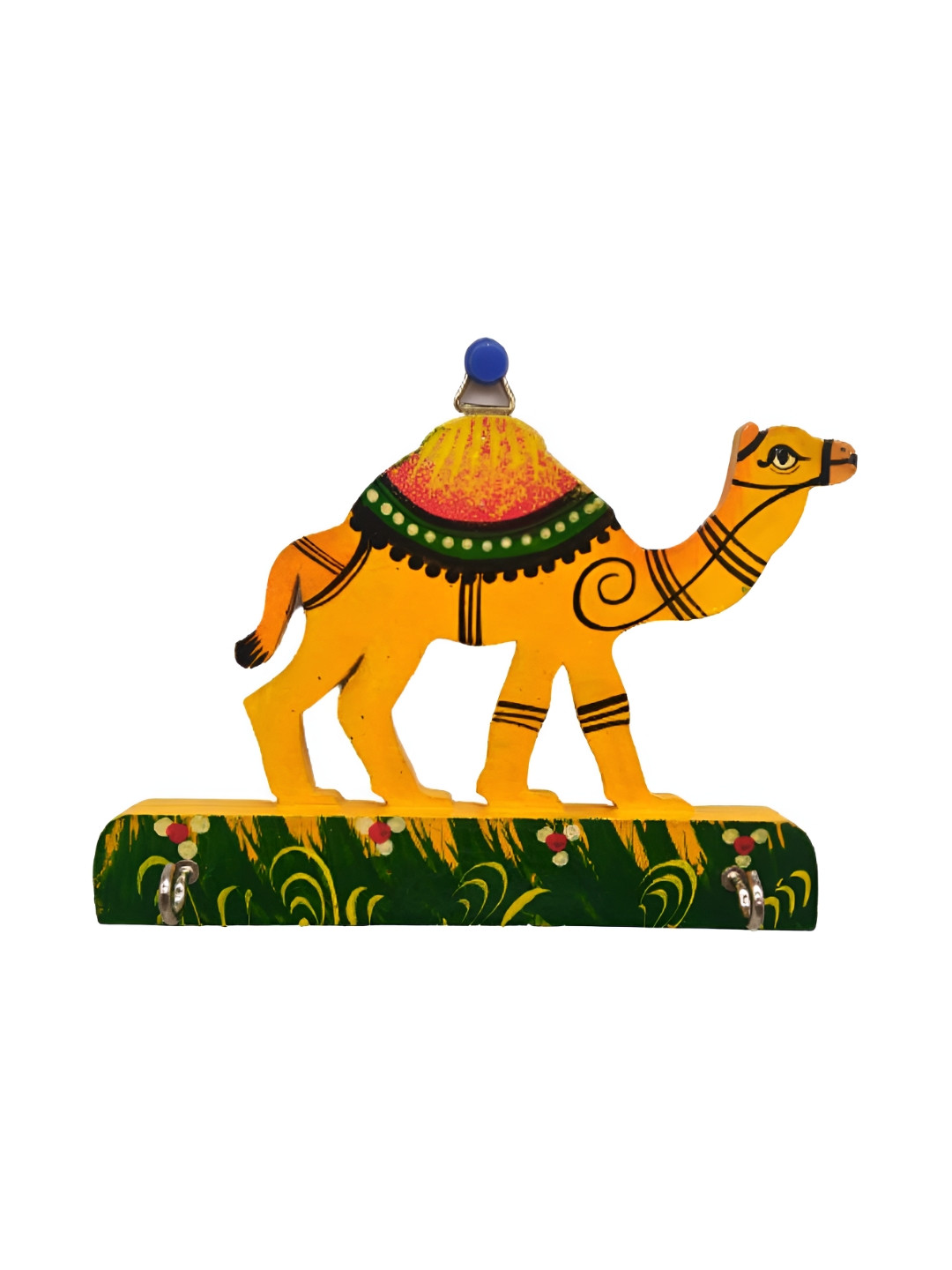 INDIA MEETS INDIA Yellow & Red Printed Wooden Hook