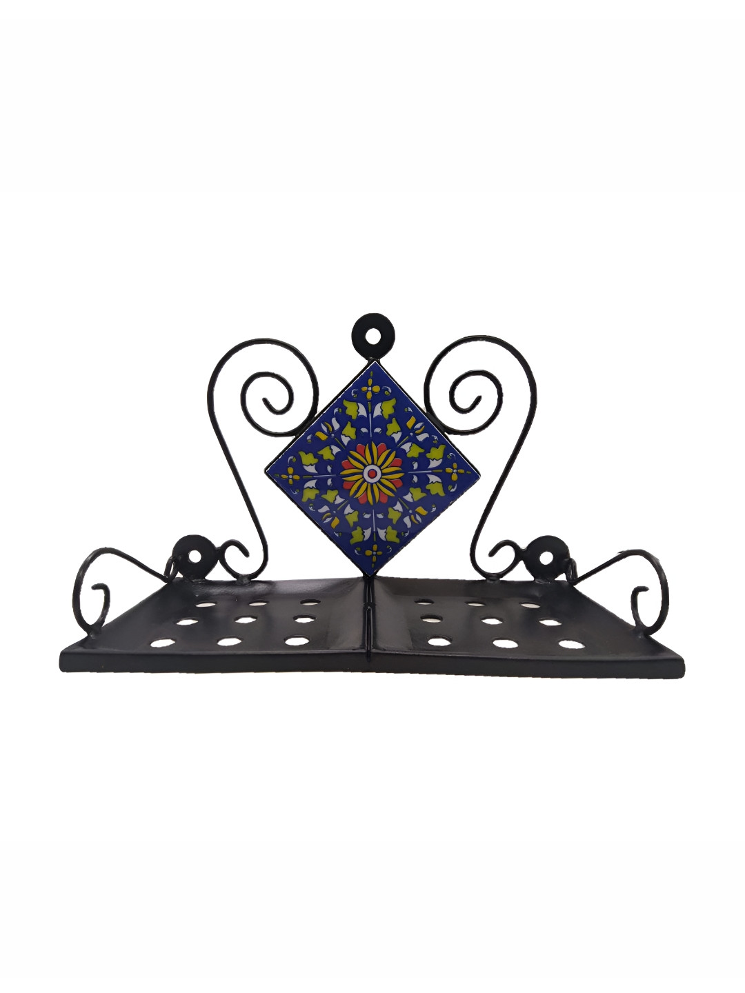 INDIA MEETS INDIA Black & Blue Printed Wrought Tray Hook