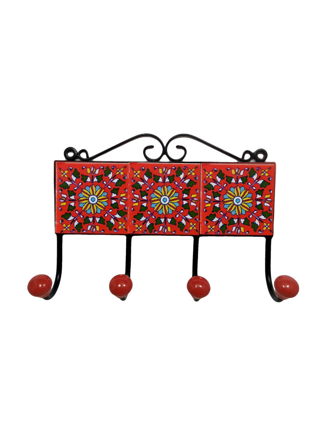INDIA MEETS INDIA Red & Black Printed Wrought Iron Hook