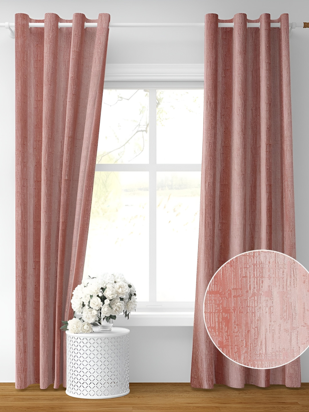 RIDHAAN Peach 2 Pieces Room Darkening Window Curtains