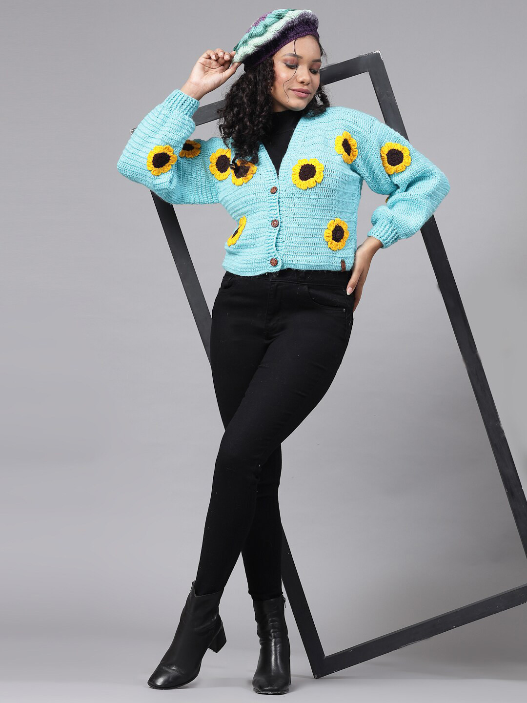 Velvery Women Floral Acrylic Cardigan