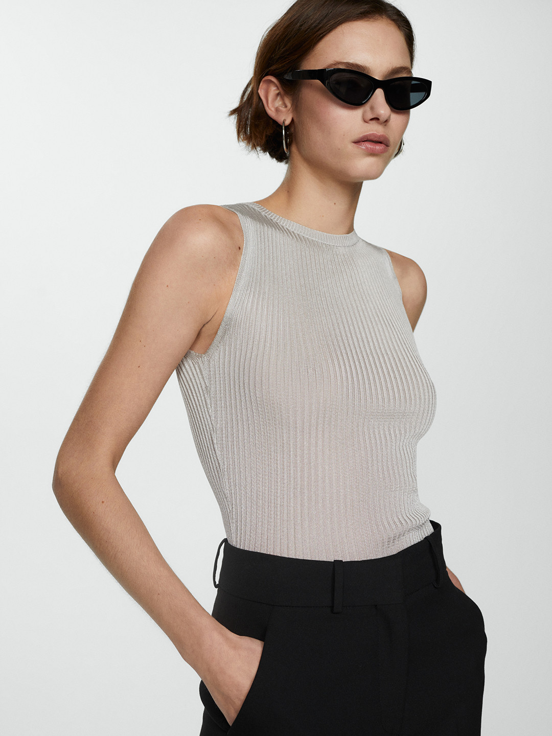 MANGO Metallic Knit Sheen Top