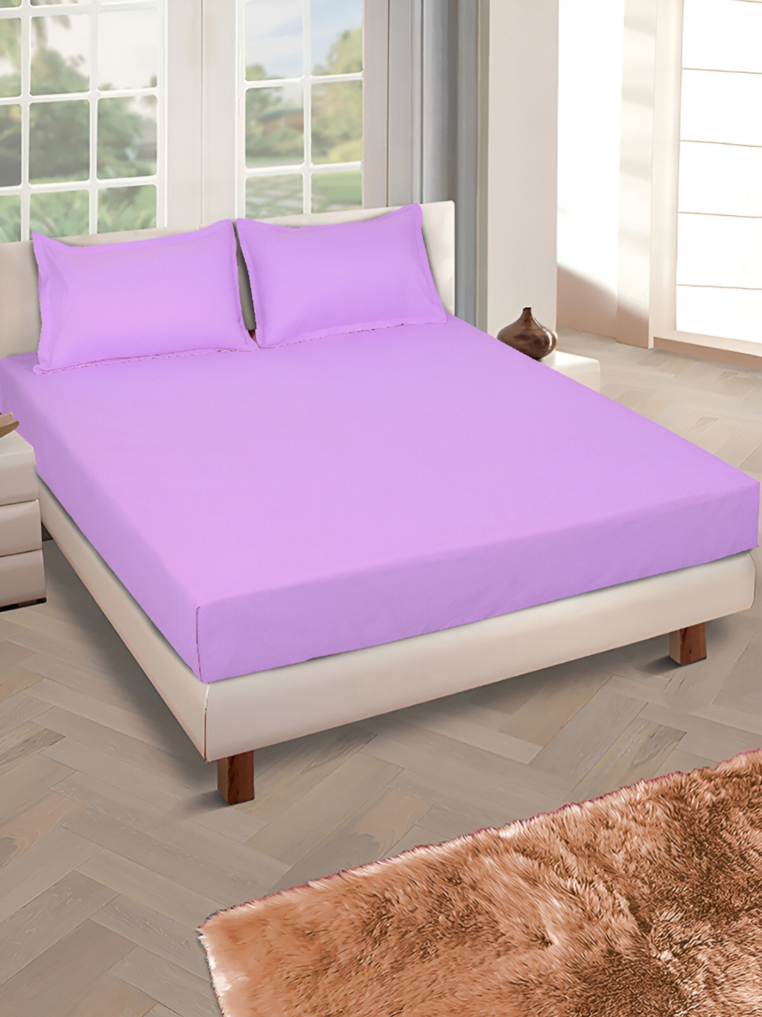 ROMEE Lavender Solid Microfiber 150 TC Queen Bedsheet with 2 Pillow Covers-229 x 254 cm
