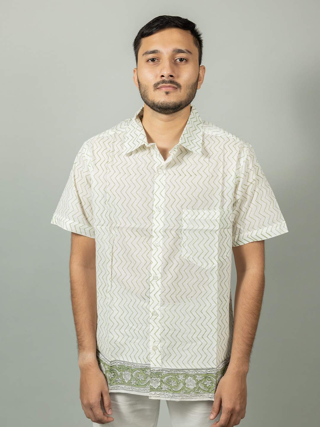 INDIKA Spread Collar Printed Organic Cotton Casual Shirt