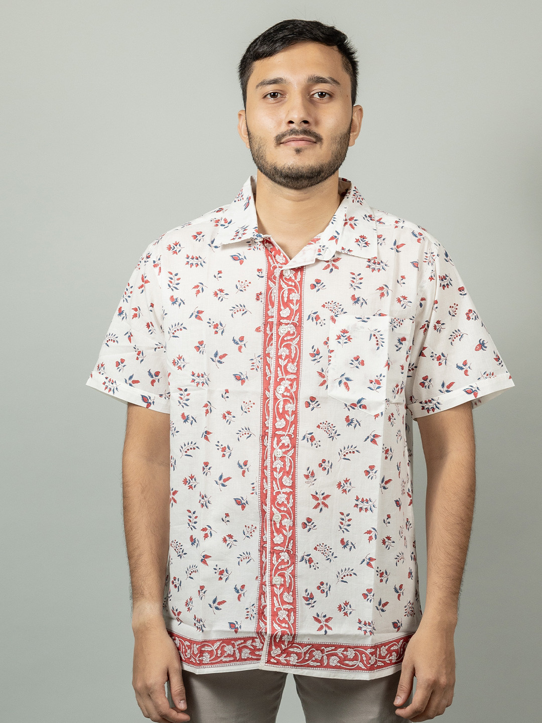 INDIKA Spread Collar Short Sleeves Conversational Printed Regular Fit Cotton Casual Shirt