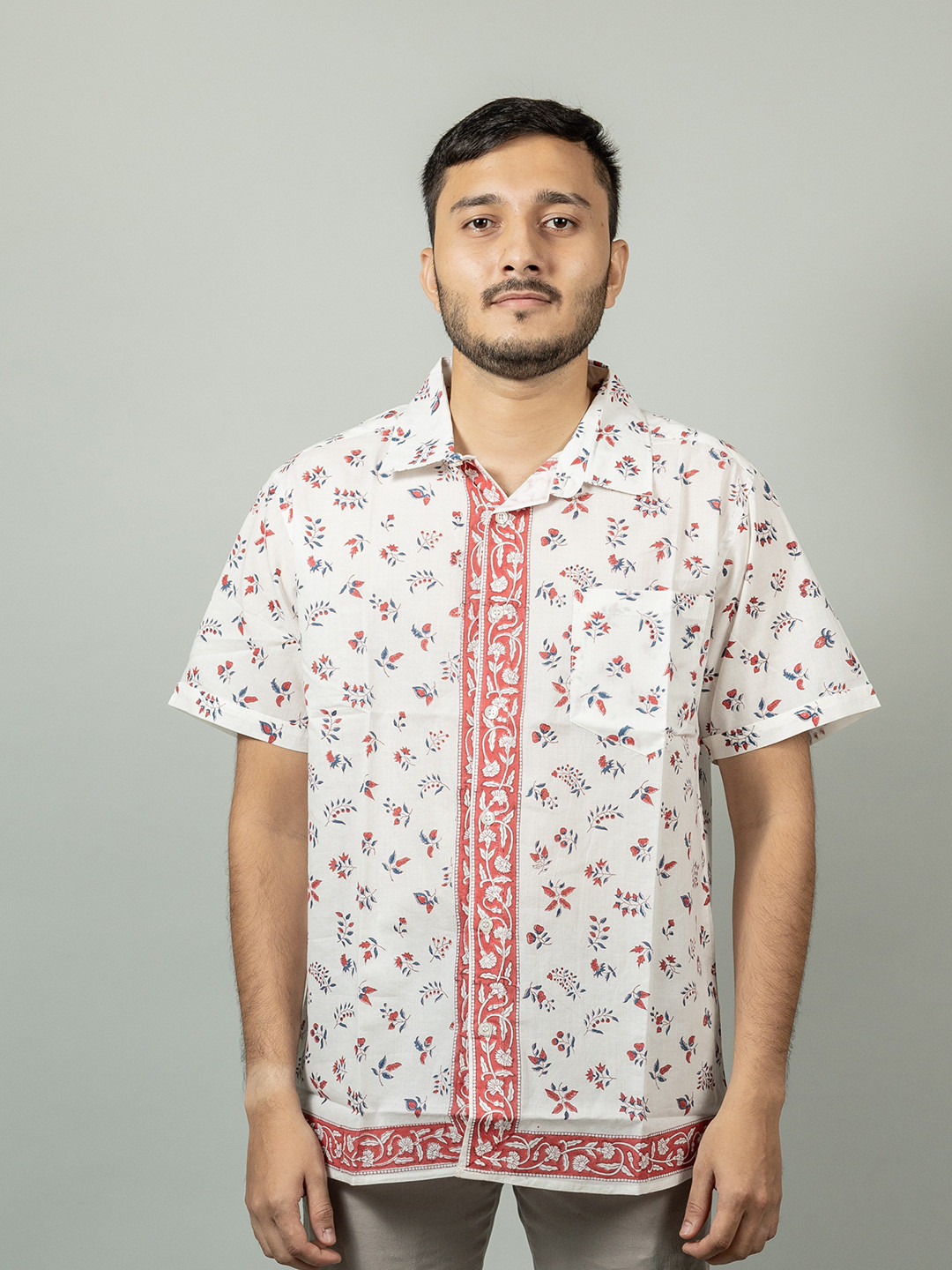 INDIKA Spread Collar Short Sleeves Conversational Printed Cotton Regular Fit Casual Shirt