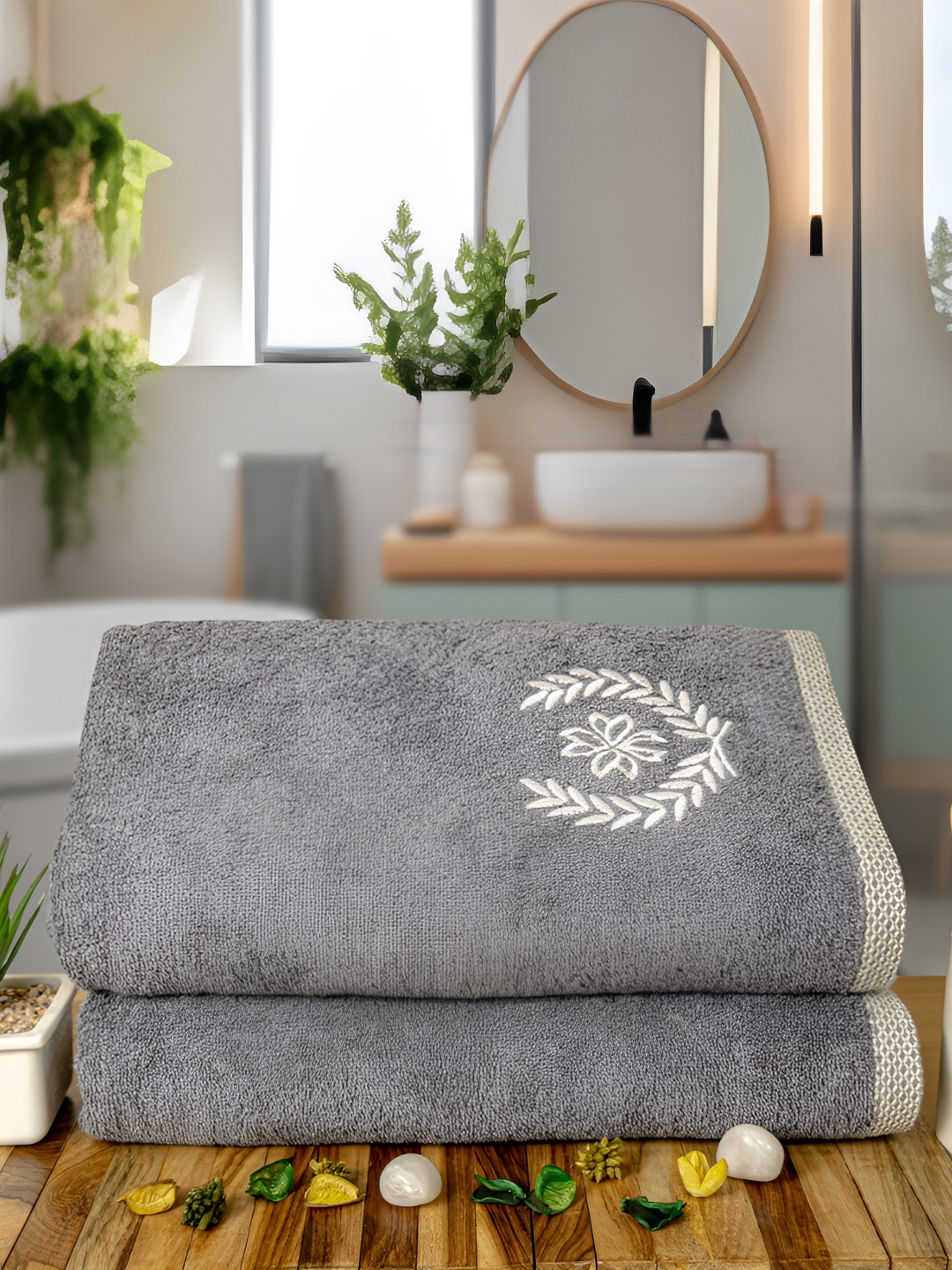 Aura Charcoal 2 Pcs Bamboo 500 GSM Large Bath Towels