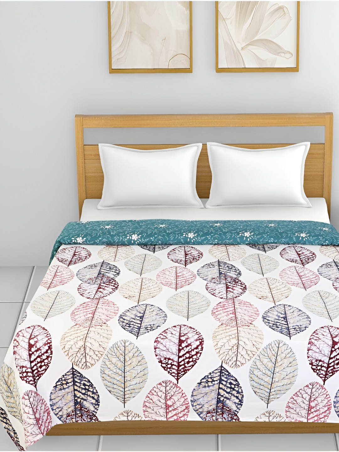 INDHOME LIFE White & Red Floral AC Room 300 GSM Reversible Cotton Single Bed Dohar