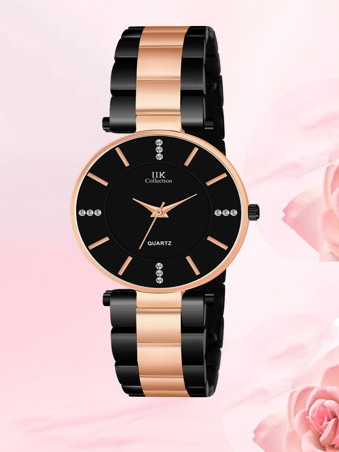 IIK COLLECTION Women Black Round Dial Stainless Steel Analogue Watch