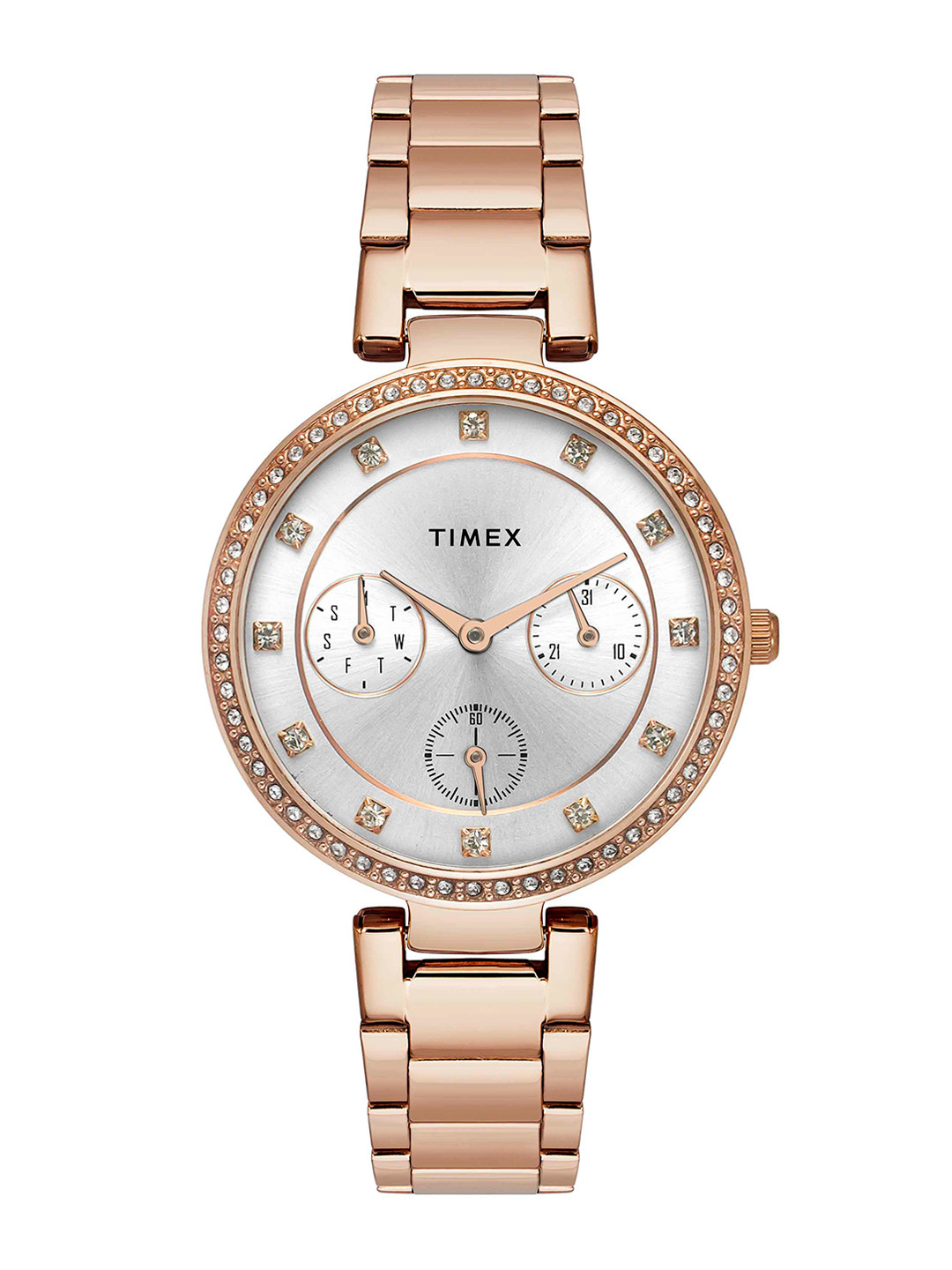 Timex Women Embellished Dial & Stainless Steel Bracelet Style Analogue Watch TWEL18702