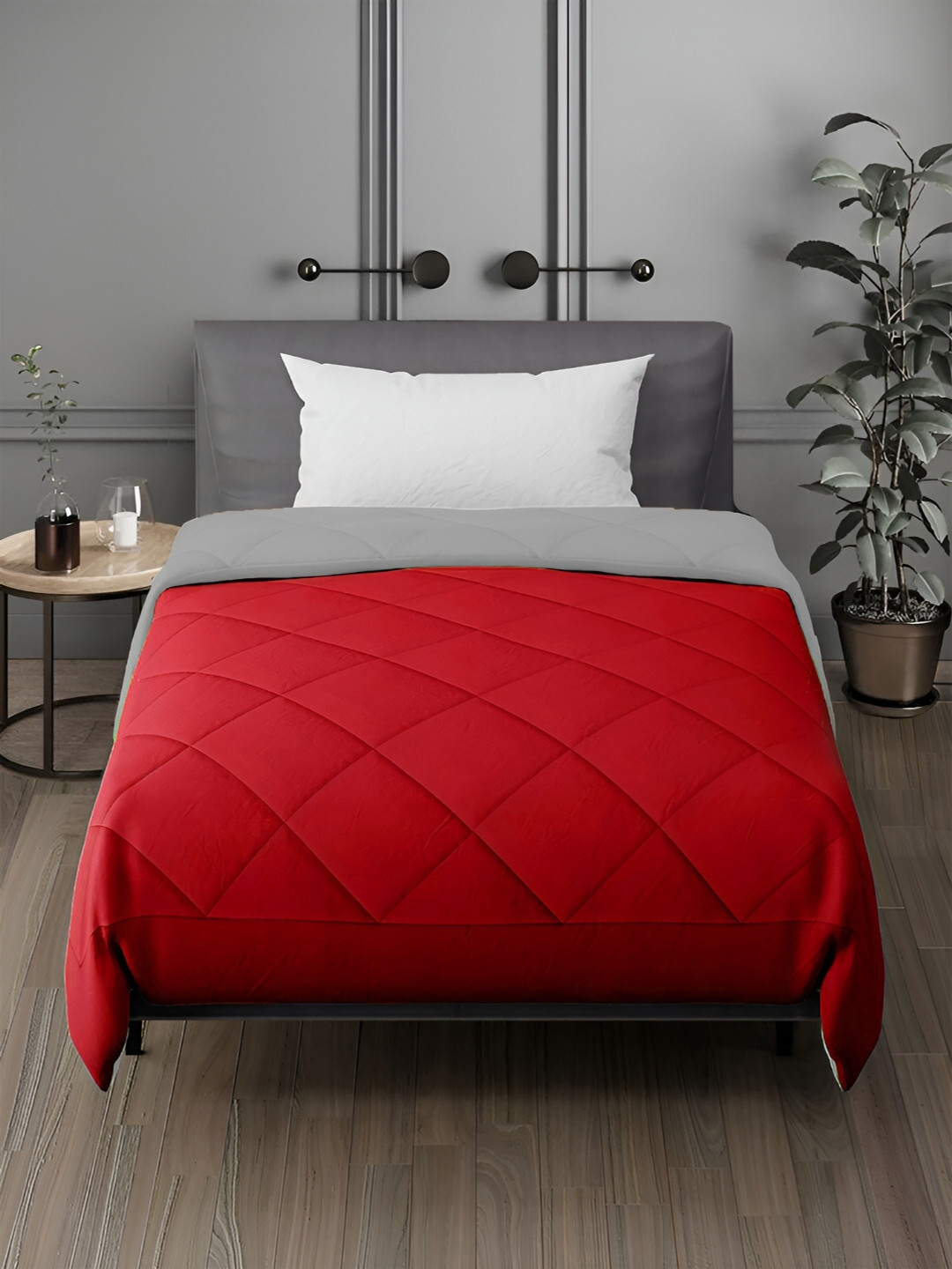 Aura Red & Grey Microfiber AC Room 150 GSM Single Bed Quilt