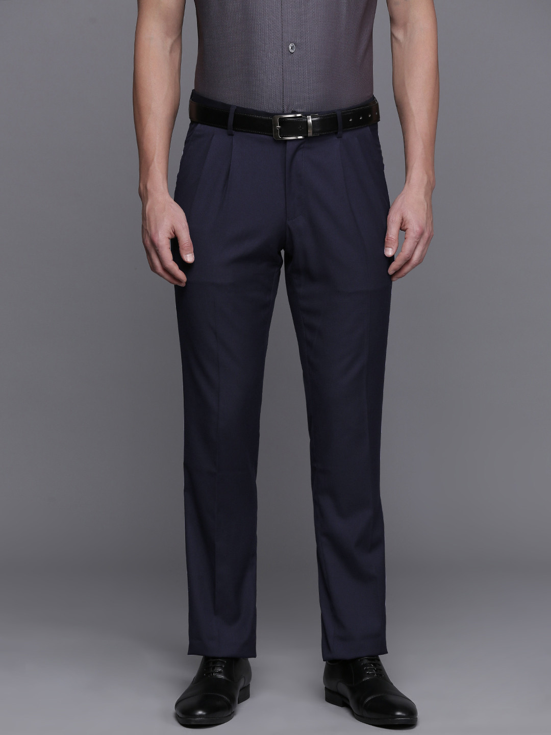 Louis Philippe Men Textured Pleated Formal Trousers