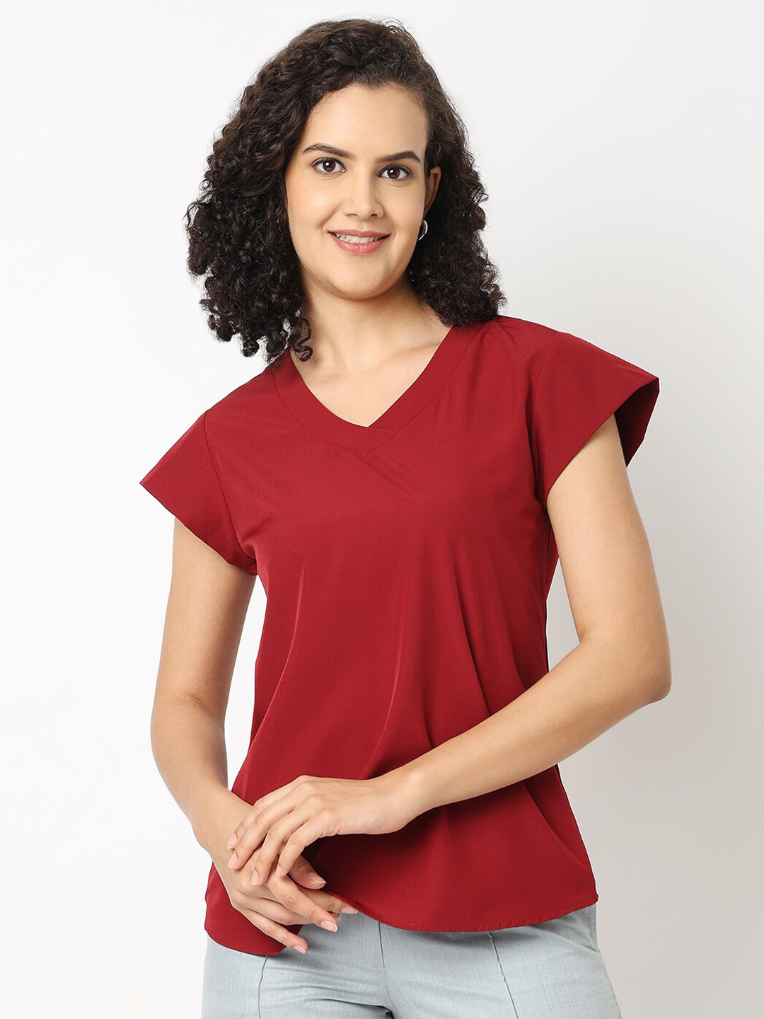 NOT SO PINK Cap Sleeves V-Neck Top