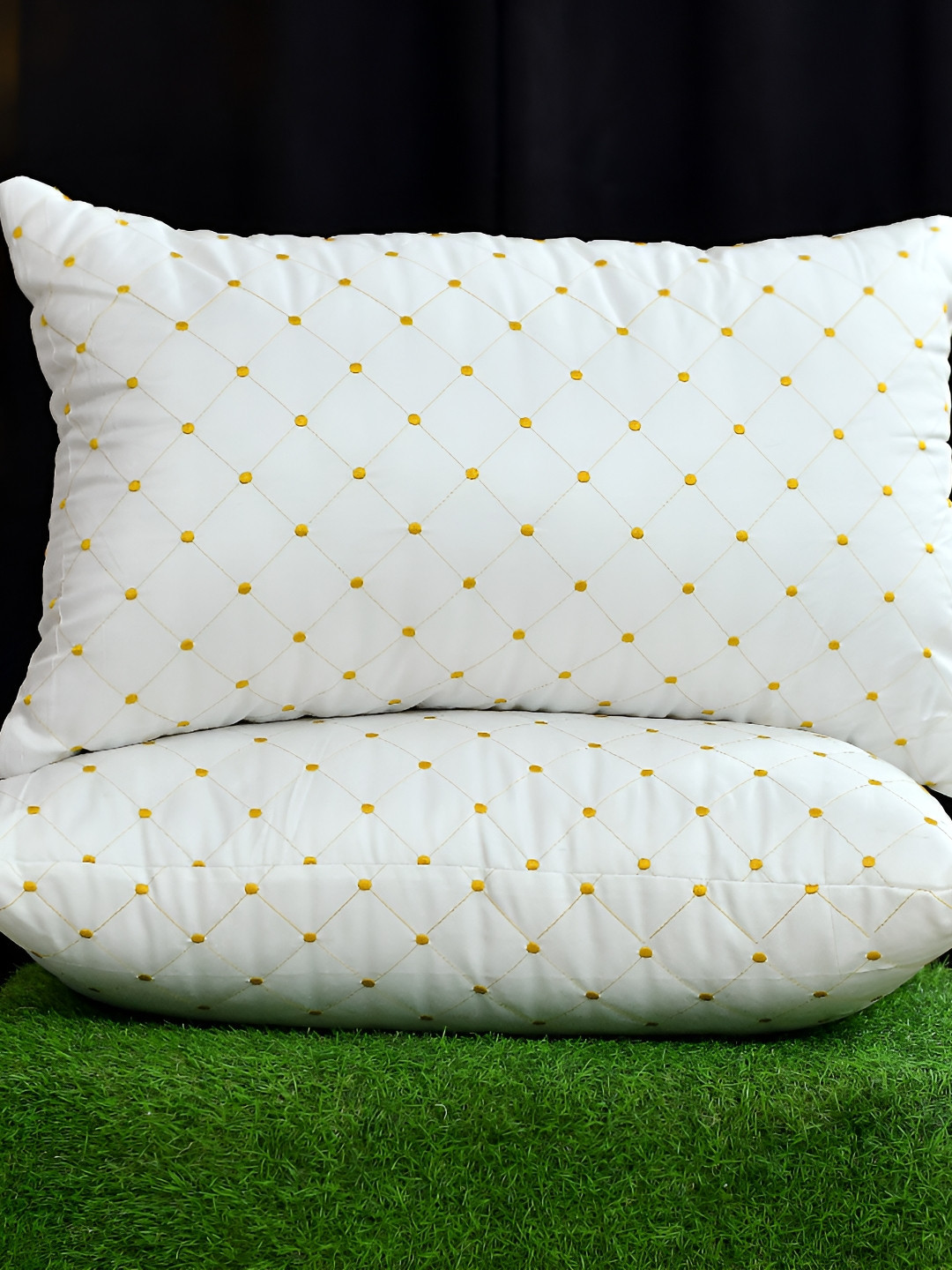 UrbanArts Diamond Gold Geometric Polycotton Breathable Medium Fibre Sleep Pillow-44 x 69 cm