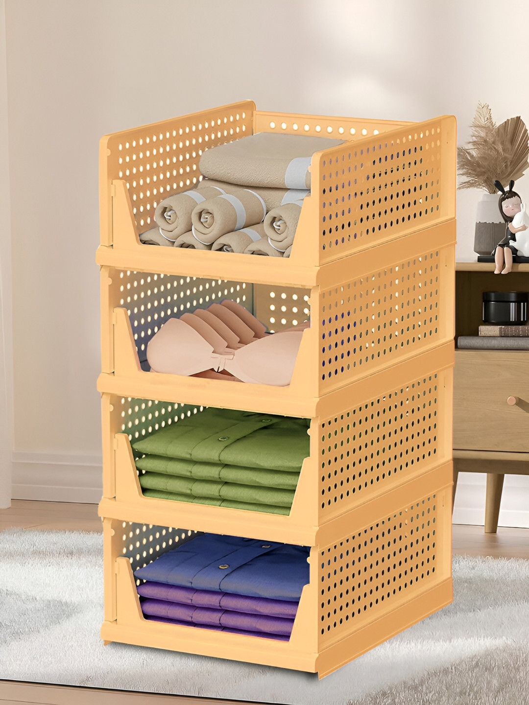 Kuber Industries Yellow Set of 4 Regular Desk Organiser