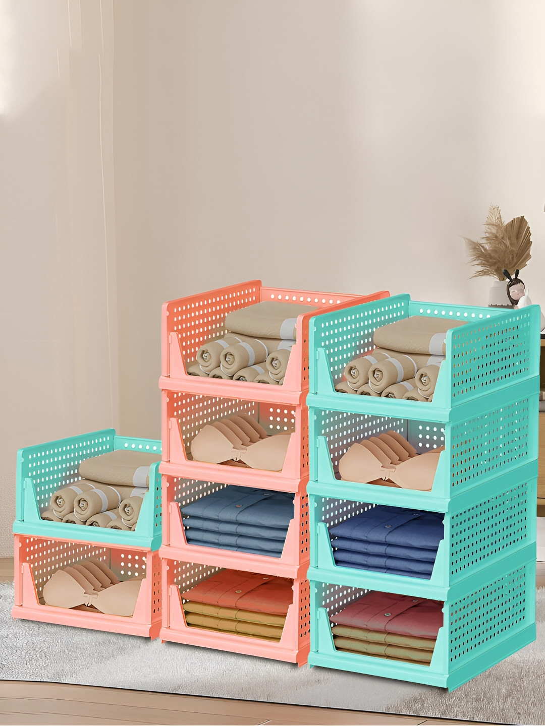 Kuber Industries Pink & Sea Green Set of 10 Regular Desk Organisers