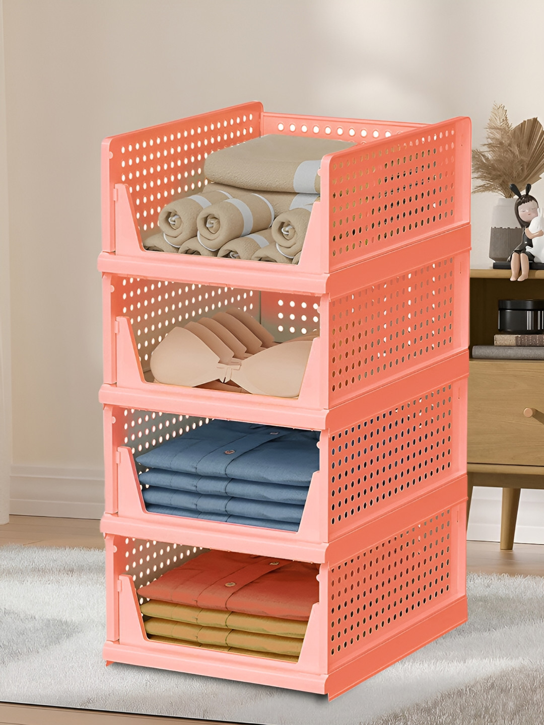 Kuber Industries Pink Set of 4 Regular Desk Organiser