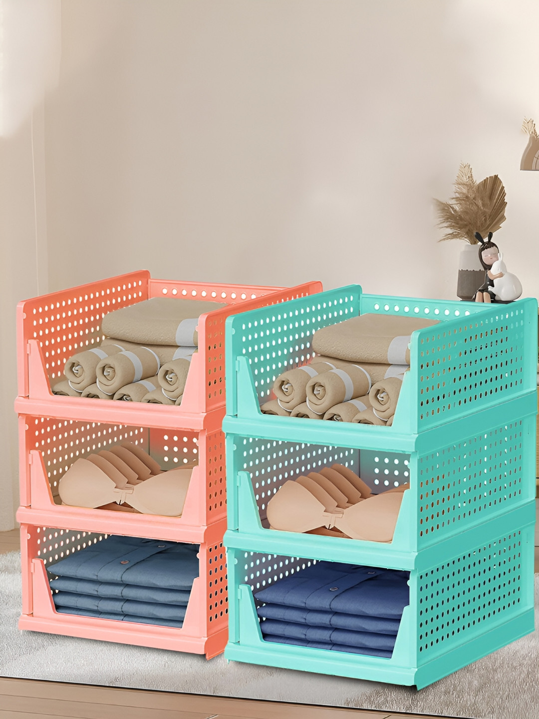 Kuber Industries Pink & Sea Green Set of 6 Regular Desk Organisers