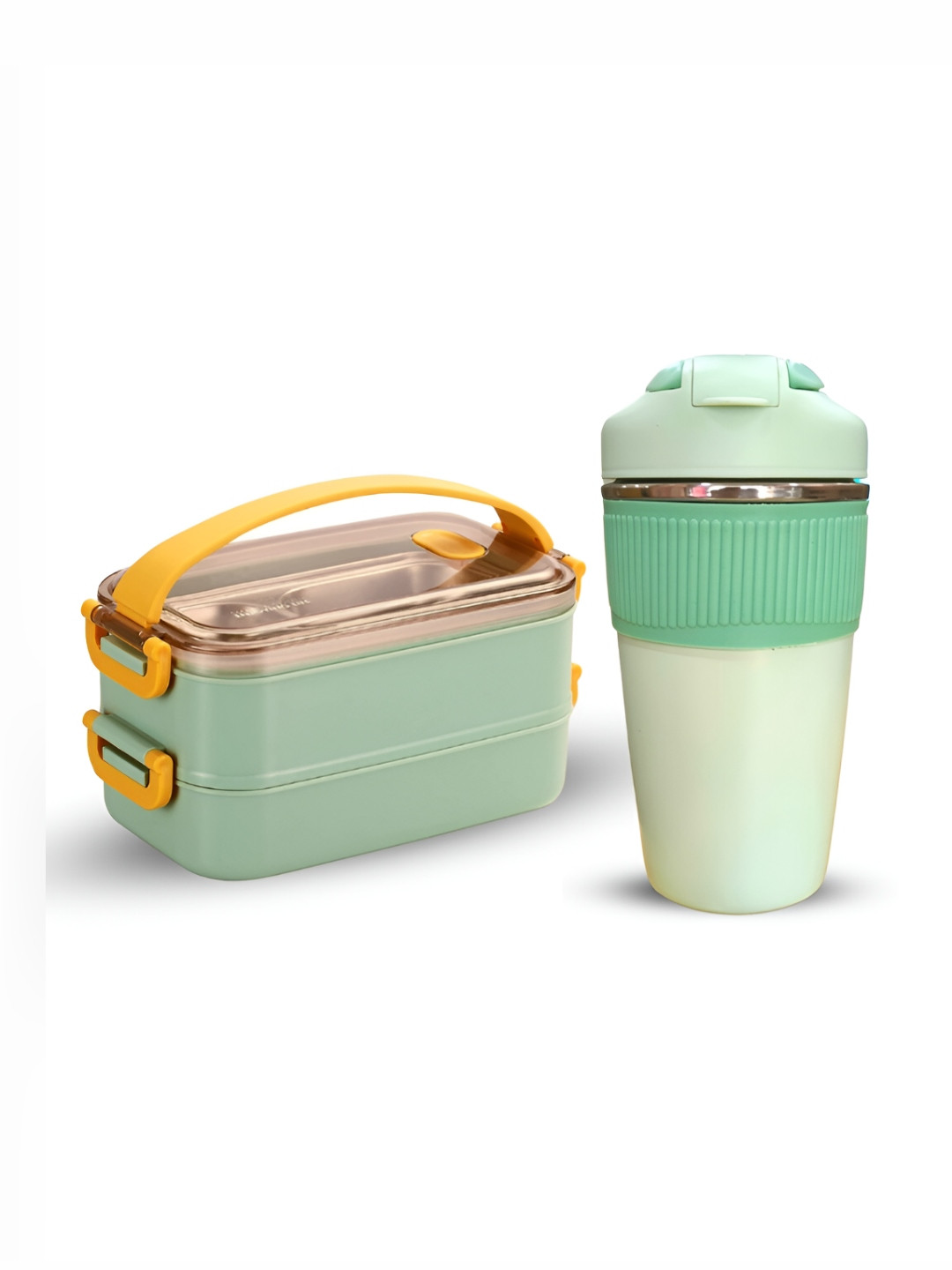 UniKart Green 2 Pieces Dishwasher Safe Bento Lunch Box with Tumbler