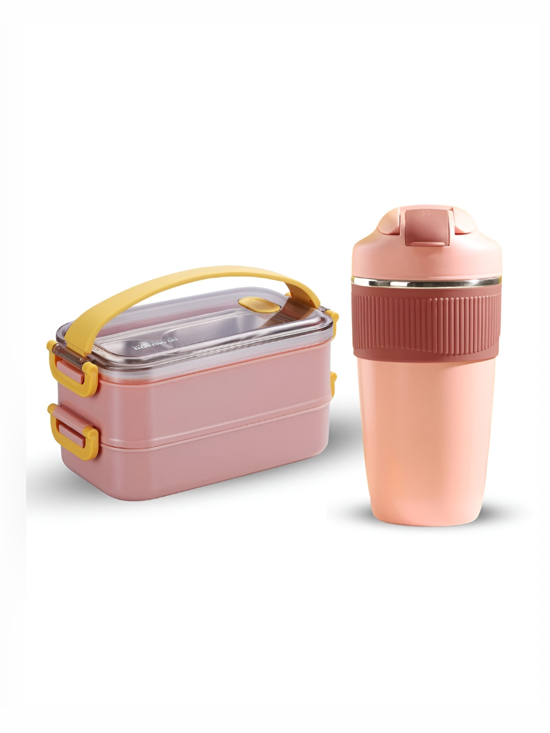 UniKart Pink 2 Pieces Stainless Steel Bento Lunch Box with Tumbler