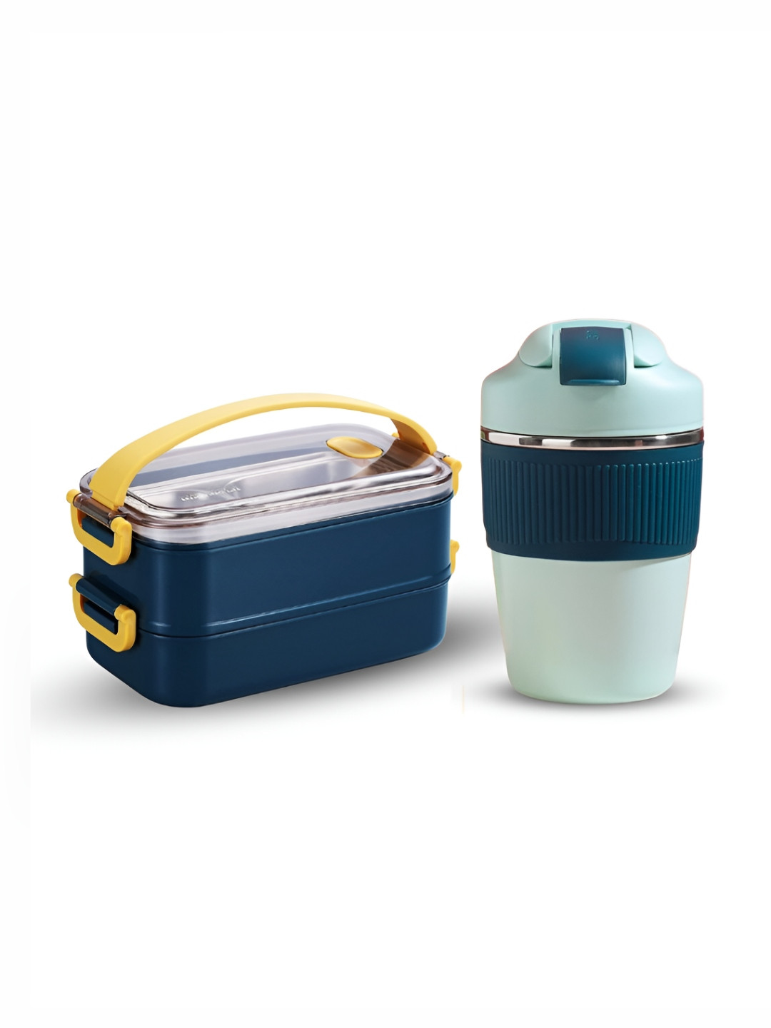 UniKart Navy Blue 2 Pieces Stainless Steel BPA Free Bento Lunch Box with Tumbler