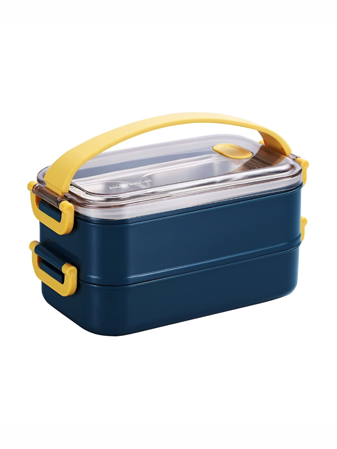 UniKart Bento Navy Blue Solid Plastic Dishwasher Safe 2PCs Lunch Box With Spoon and Fork