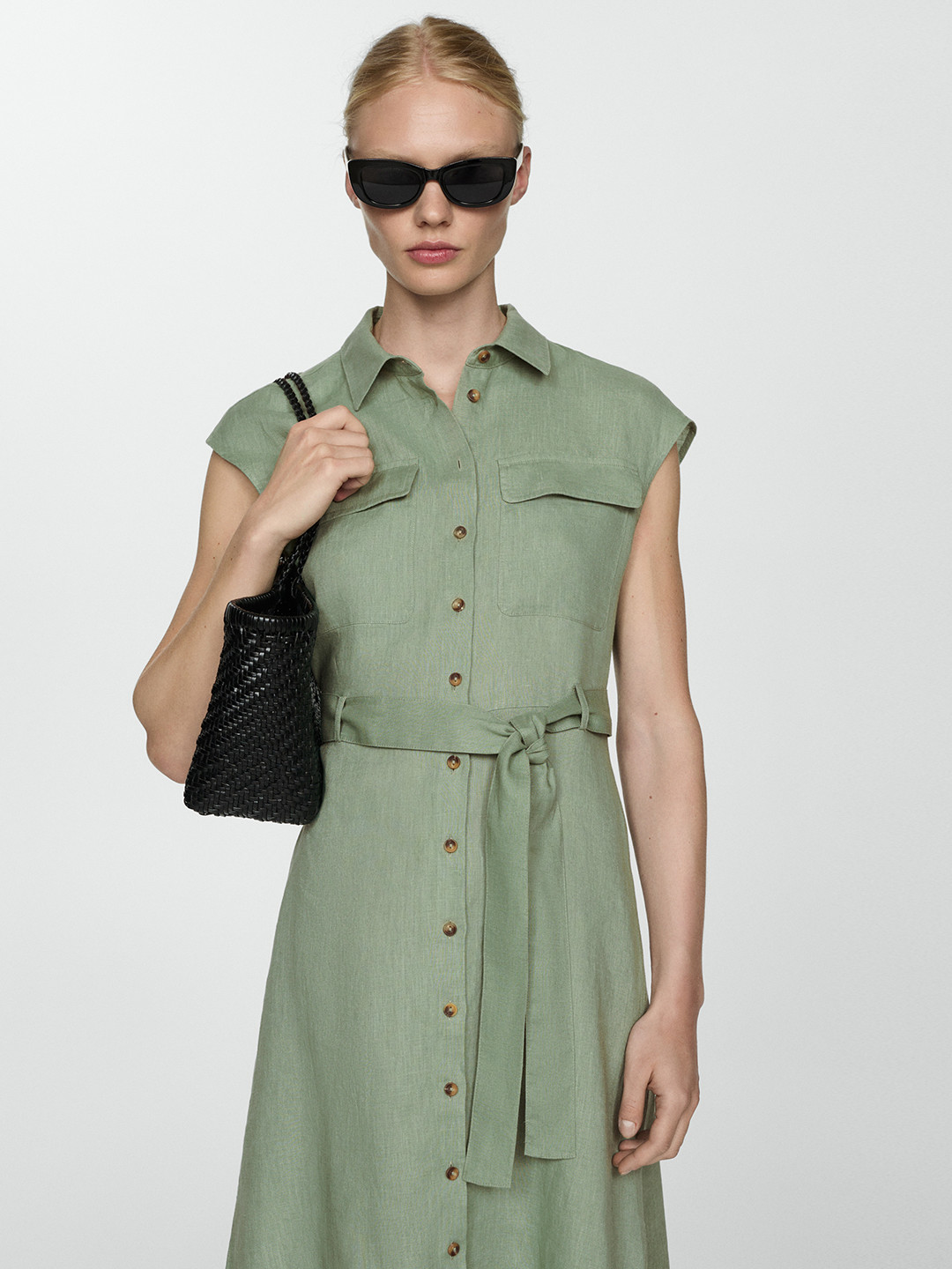 MANGO Linen Shirt Midi Dress