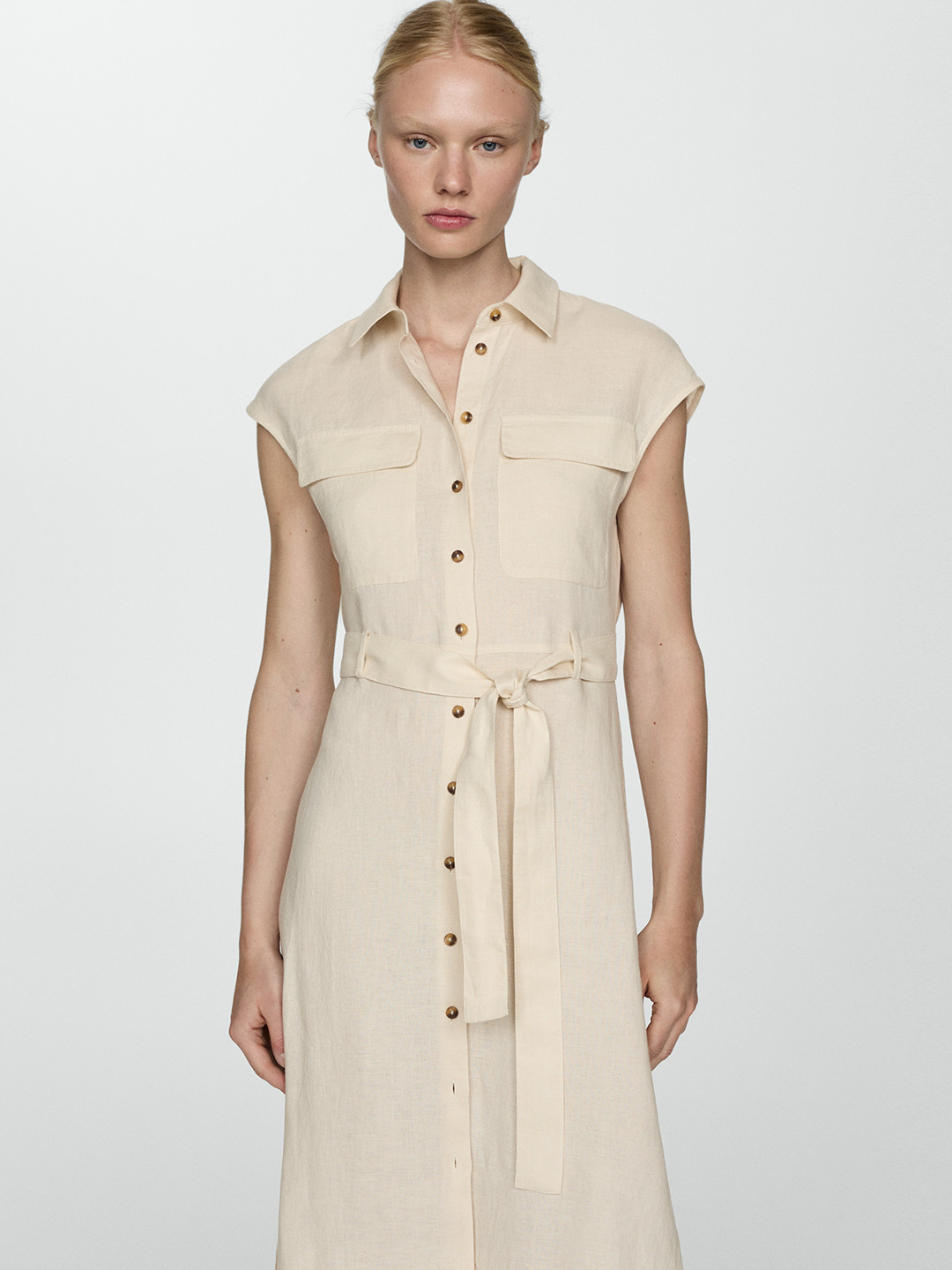 MANGO 100% Linen Shirt Midi Dress