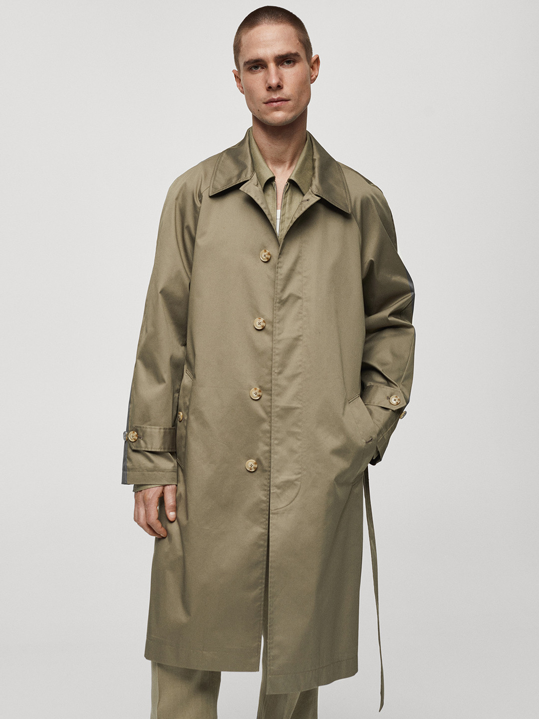 MANGO MAN Longline Trench Coat with Belt