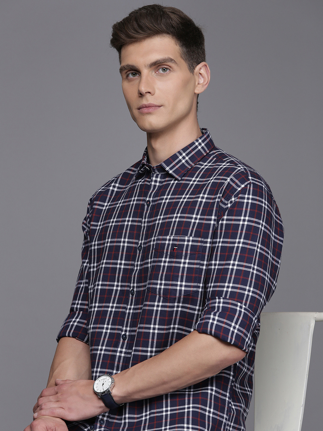 Louis Philippe Sport Plaid Checks Slim Fit Pure Cotton Shirt