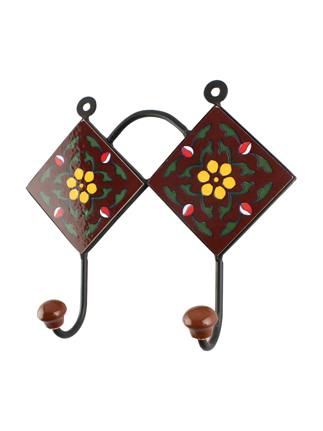 Buy Indianshelf Yellow Brown Floral Printed Rectangle Shape